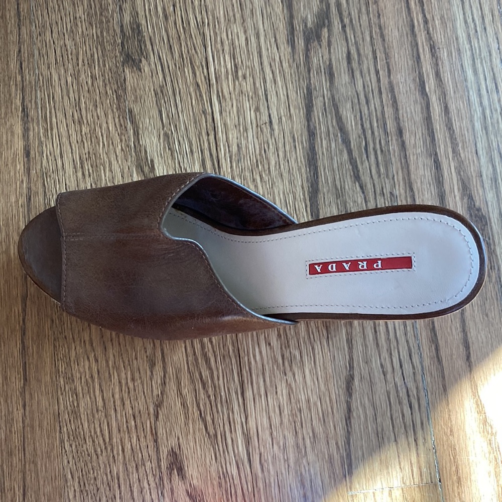 Brown Leather Prada Open-Toe Clogs - Size 40.5 (US 10.5) - Picture 3 of 5